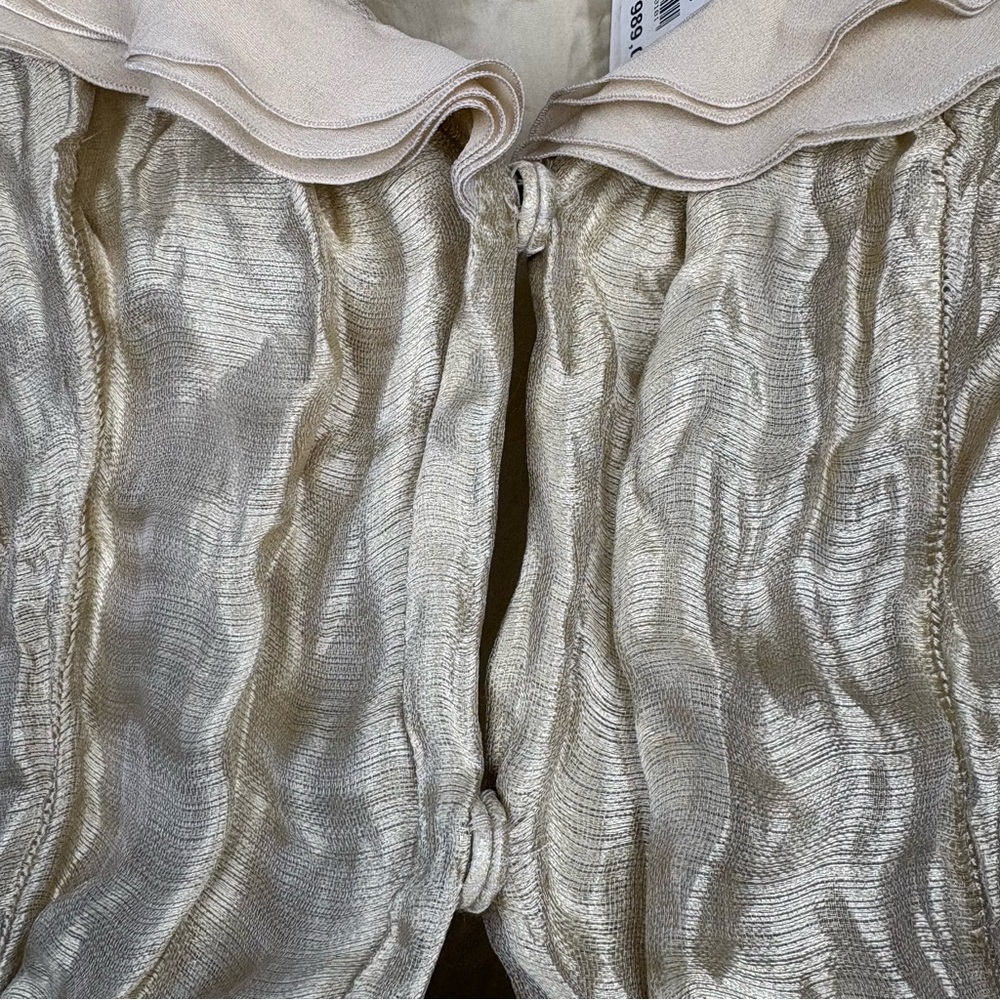 New Carlo Pignatelli Womens Silk Jacket Ruffle Color Sz 14 Gold - Picture 4 of 12